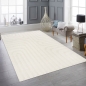 Preview: Schimmernder Wohnzimmerteppich gemustert durch Linien mit zwei Webarten in Creme