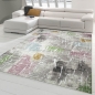 Preview: Designer und Moderner Teppich Kurzflor Wohnzimmerteppich in Lila Beige Grün Blau