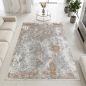 Preview: Teppich Kupfer Grau Creme mit abstraktem Muster und Fransen modern