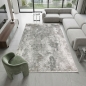Preview: Teppich Grau Creme mit abstrakter Struktur, Fransen und modernem Design