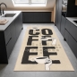 Preview: Küchenläufer Beige mit Coffee-Schriftzug und Tassenmotiven für die Küche