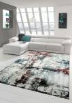 Preview: Designer Teppich Moderner Teppich Wohnzimmer Teppich Kurzflor Teppich Meliert Splash Design Türkis Creme Braun Multi