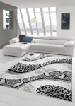 Preview: Teppich modern Wohnzimmerteppich mit Leoparden Muster in grau schwarz creme