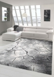 Preview: Designer Teppich Moderner Teppich Wohnzimmer Teppich Stein Optik in Grau Schwarz