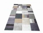 Preview: Designer Teppich Moderner Teppich Wohnzimmer Teppich Kurzflor Teppich mit Konturenschnitt Karo Muster mit Pastellfarben Bunt Lila Senfgelb Grau Creme Beige