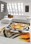 Preview: Designer Teppich Moderner Teppich Wohnzimmer Teppich Tiger Orange Creme Schwarz