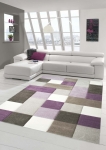 Preview: Designer und  Moderner Teppich Pastell Farben in Karo Muster Lila Creme Beige