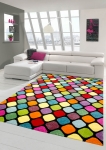Preview: Teppich Design Wohnzimmer Teppich bunt gemustert