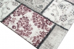 Preview: Edler Designer Teppich Moderner Teppich Wohnzimmer Teppich Patchwork Vintage Meliert Karo Muster in Lila Creme Grau Rosa Schwarz