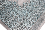 Preview: Designer Teppich Moderner Teppich Wohnzimmer Teppich Bordüre und Ornamente Kurzflor Teppich mit Konturenschnitt in Grau Türkis Creme