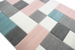 Preview: Wohnzimmer Teppich Design mit Karo Muster in Rosa Grau Türkis