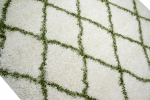 Preview: Shaggy Wohnzimmerteppich Hochflor Langflor Rautenmuster in Creme Grün