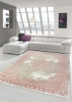 Preview: Wohnzimmerteppich mit Ornamenten Teppich Vintage in Rosa Beige Creme