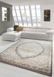 Preview: Wollteppich Luxus Teppich Wohnzimmerteppich Orient mit Ornamenten aus Naturfasern in beige