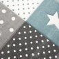 Preview: Kinderzimmer Teppich Spiel & Baby Teppich Punkte Sterne Mond Design in blau türkis grau creme