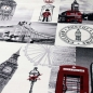 Preview: Moderner Teppich London Motiv Creme Grau Rot Schwarz fürs Wohnzimmer