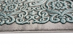 Preview: Designer Teppich Moderner Teppich Wohnzimmer Teppich Bordüre und Ornamente Kurzflor Teppich mit Konturenschnitt in Grau Türkis Creme