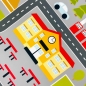 Preview: Kinderzimmerteppich rutschsicher mit Städtemuster in Grau