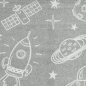 Mobile Preview: Grauer Weltraum-Spielteppich mit weißen Raumschiffen und Planeten für Kinderzimmerabenteuer