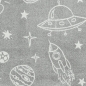 Mobile Preview: Grauer Weltraum-Spielteppich mit weißen Raumschiffen und Planeten für Kinderzimmerabenteuer