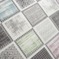 Preview: Moderner Kurzflorteppich mit grafischem Patch-Design Grau mit dezenten Farbakzenten