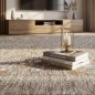 Preview: Teppich Dunkelbeige mit Bordürenmuster, Fransen und modernem Design
