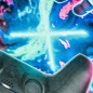 Mobile Preview: Gaming-Teppich mit lebendigen neon-farbigen Symbolen und schwebendem Controller