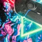 Preview: Gaming-Teppich mit lebendigen neon-farbigen Symbolen und schwebendem Controller