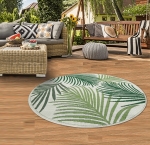Preview: In- & Outdoor Teppich Sisal Optik Balkon Küche Wohnzimmer Terrasse Palmenzweige in grün auf sandfarbe