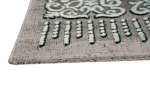 Preview: Designer Teppich Moderner Teppich Wohnzimmer Teppich Bordüre und Ornamente Kurzflor Teppich mit Konturenschnitt in Grau Türkis Creme
