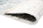 Preview: Designer Teppich Moderner Teppich Wohnzimmer Teppich Kurzflor Teppich mit Konturenschnitt Kariert in Grau Türkis Creme