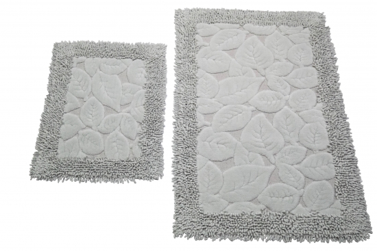 Badezimmerteppich Set 2 teilig • waschbar • Blätterdesign in grau