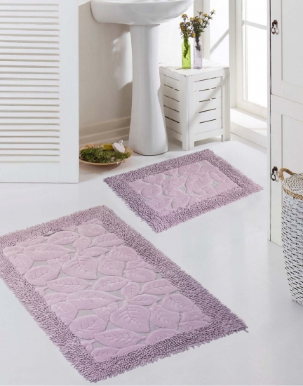 Badezimmerteppich Set 2 teilig • waschbar • Blätterdesign in lila