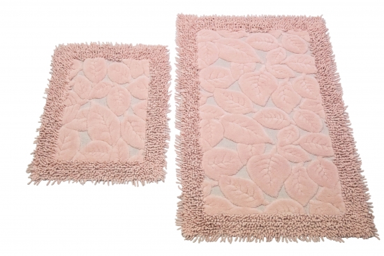 Badezimmerteppich Set 2 teilig • waschbar • Blätterdesign in rosa