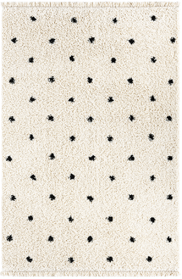 Moderner Teppich  Hochflor  mit Pünktchen-Design weich modern Beige mit Schwarzen Punkten