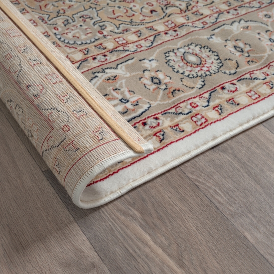 Preview: Orientalischer Teppich mit feinen Verzierungen in Creme und Beige