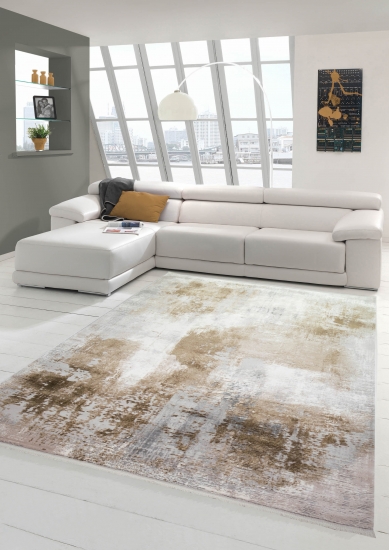Wollteppich Teppich modern Wohnzimmerteppich Wolle abstrakt in beige