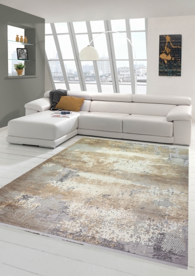 Wollteppich Designerteppich Teppich abstrakt aus Naturfasern in beige grau creme