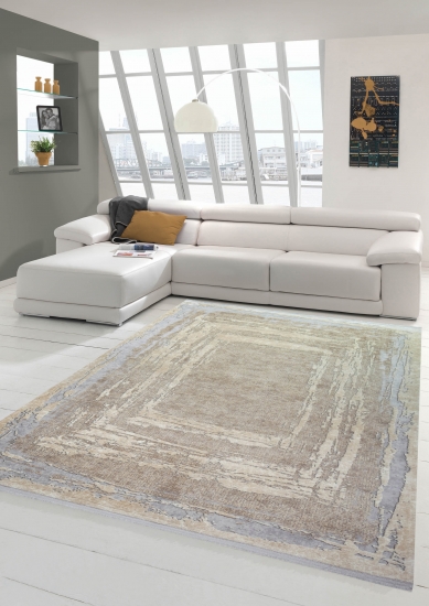 Wollteppich Designerteppich Teppich abstrakt aus Naturfasern in beige grau