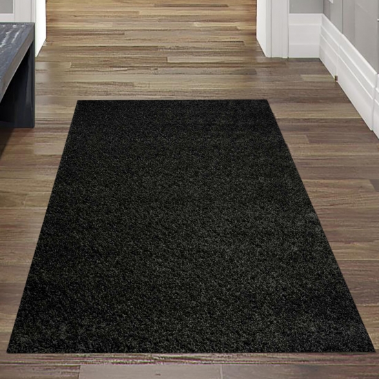 Preview: Moderner Shaggy Teppich Langflor - Uni Design in Schwarz