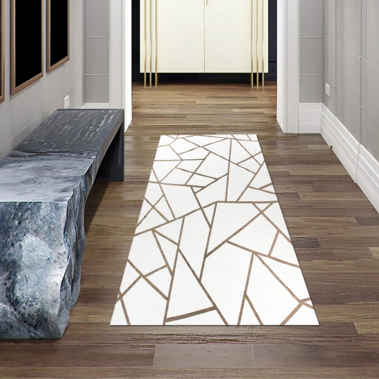 Orientteppich Läufer 80x250 cm - Geometrisches Muster in Creme Gold