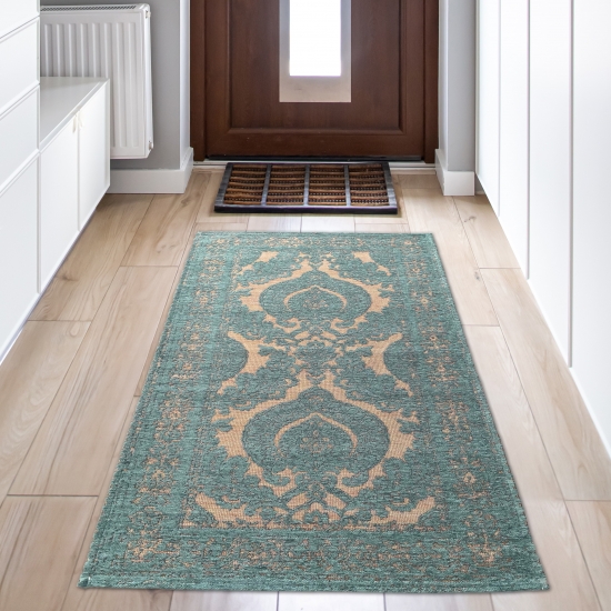 Preview: Marokkanischer Teppich mit Ornamenten in petrol - gold Preview: Marokkanischer Teppich mit Ornamenten in petrol - gold