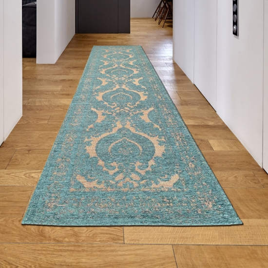 Preview: Marokkanischer Teppich mit Ornamenten in petrol - gold Preview: Marokkanischer Teppich mit Ornamenten in petrol - gold
