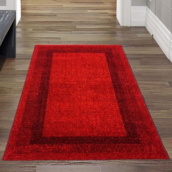 Wohnzimmer Teppich Designer kurzflor Modern vintage seitlich gekettelt in rot