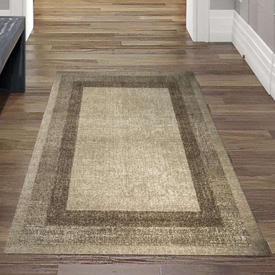 Wohnzimmerteppich Designer vintage kurzflor Modern seitlich gekettelt in beige braun