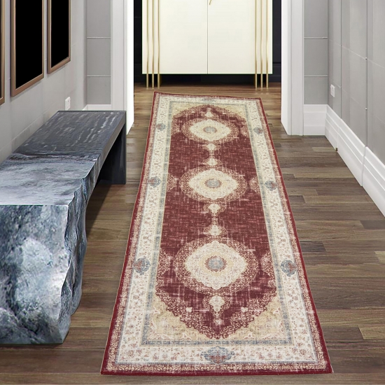 Preview: Klassisch orientalischer Teppich mit schönen Pflanzen Verzierungen & Blumen Ornamenten in rot creme beige gold