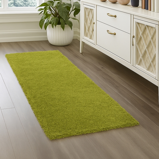 Preview: Shaggy Teppich in Naturgrün für Wohnzimmer und Schlafzimmer – weich, gemütlich und stilvoll