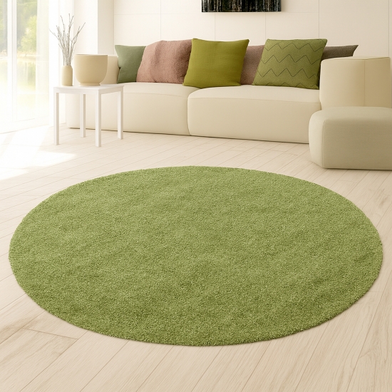 Preview: Shaggy Teppich in Grün für Wohnzimmer und Schlafzimmer – moderner Hochflor Teppich besonders weich und stilvoll