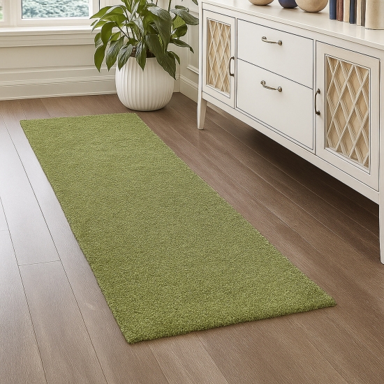 Preview: Shaggy Teppich in Grün für Wohnzimmer und Schlafzimmer – moderner Hochflor Teppich besonders weich und stilvoll