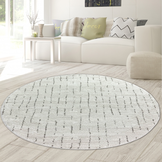 Wohnzimmerteppich Schlafzimmer Teppich Strich Muster weich creme mit grauen Streifen